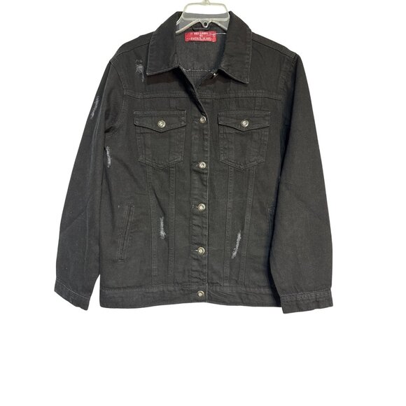 Red Label By Patrol Jeans Black Denim Jacket S Distressed Button Closure - Picture 1 of 8